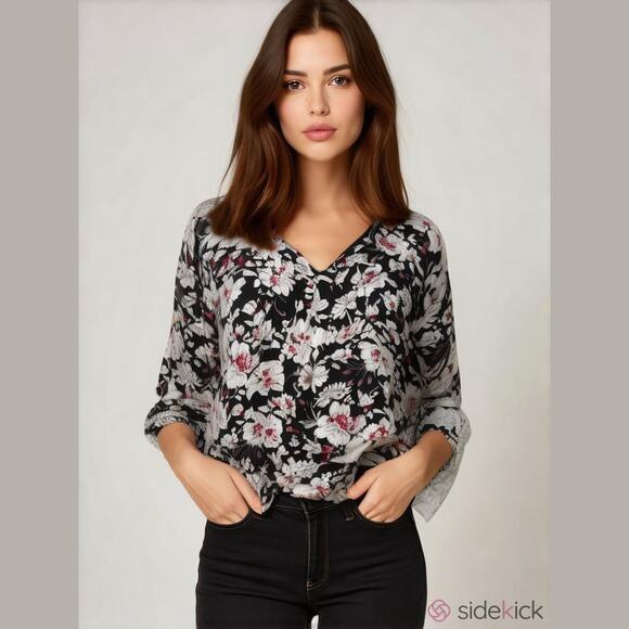 Fun 2 Fun Stitch Fix Floral Pintuck Pullover Blouse Top Black 2XL Office Casual - Picture 1 of 14